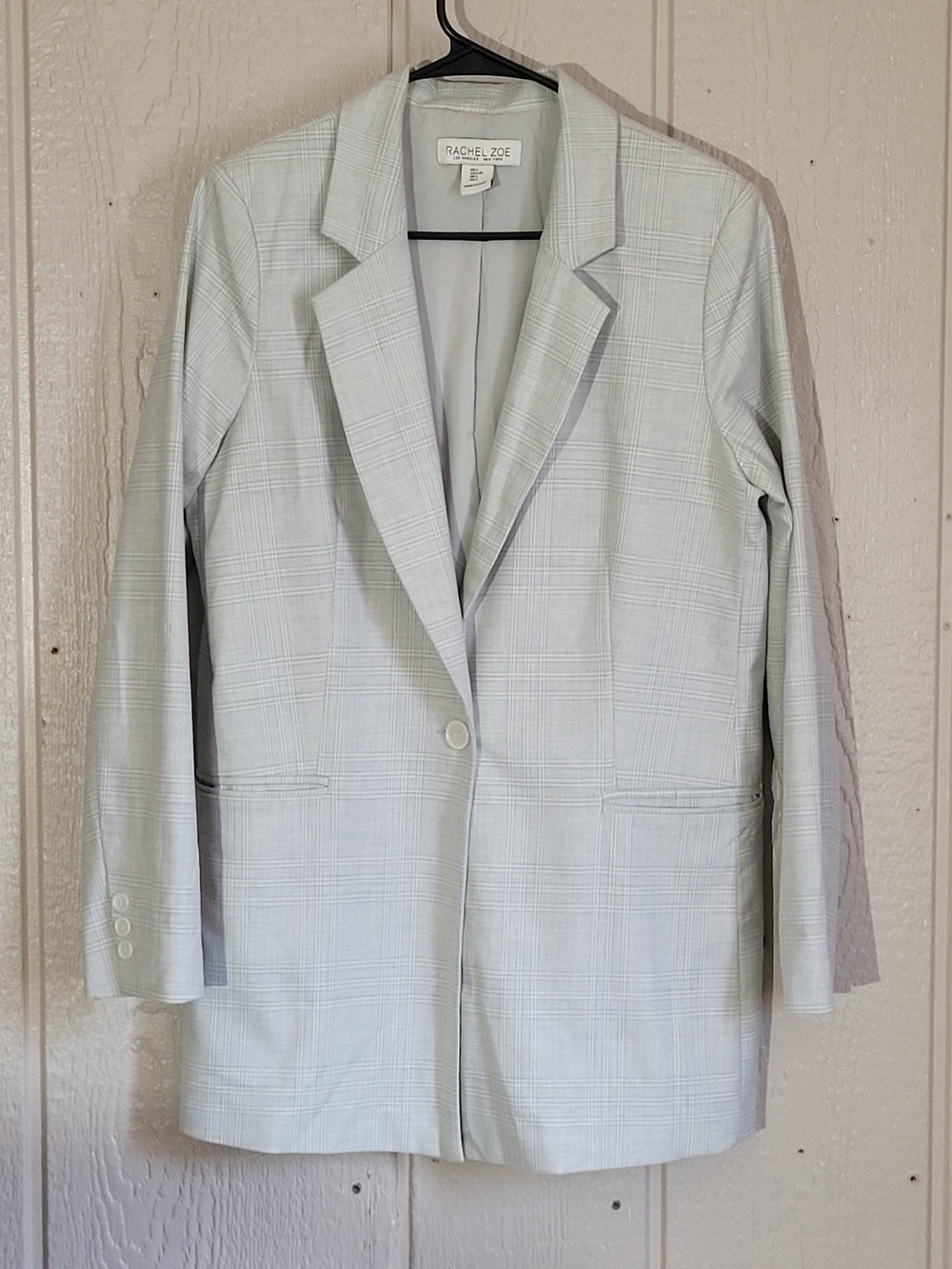 Rachel Zoe Light Gray Plaid Longline Blazer